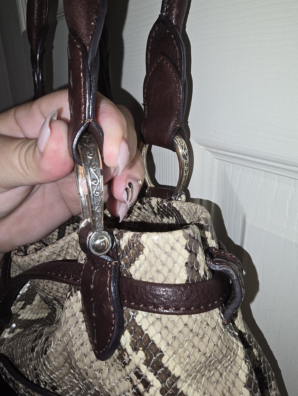 Brighton Python Snake Embossed Leather Bag - Picture 3 of 16